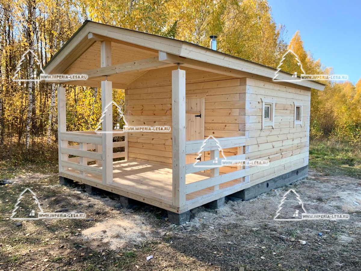 баня из бруса 4х4 с террасой 4х2
